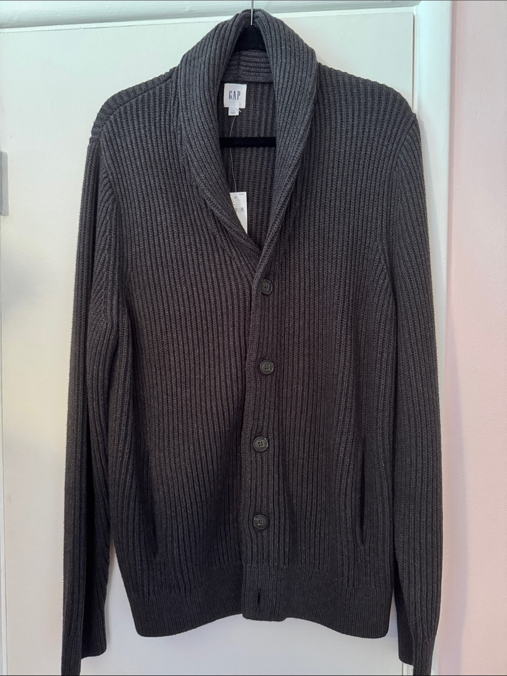 GAP Men’s Ribbed Shawl Collar Cardigan - Charcoal Gray
